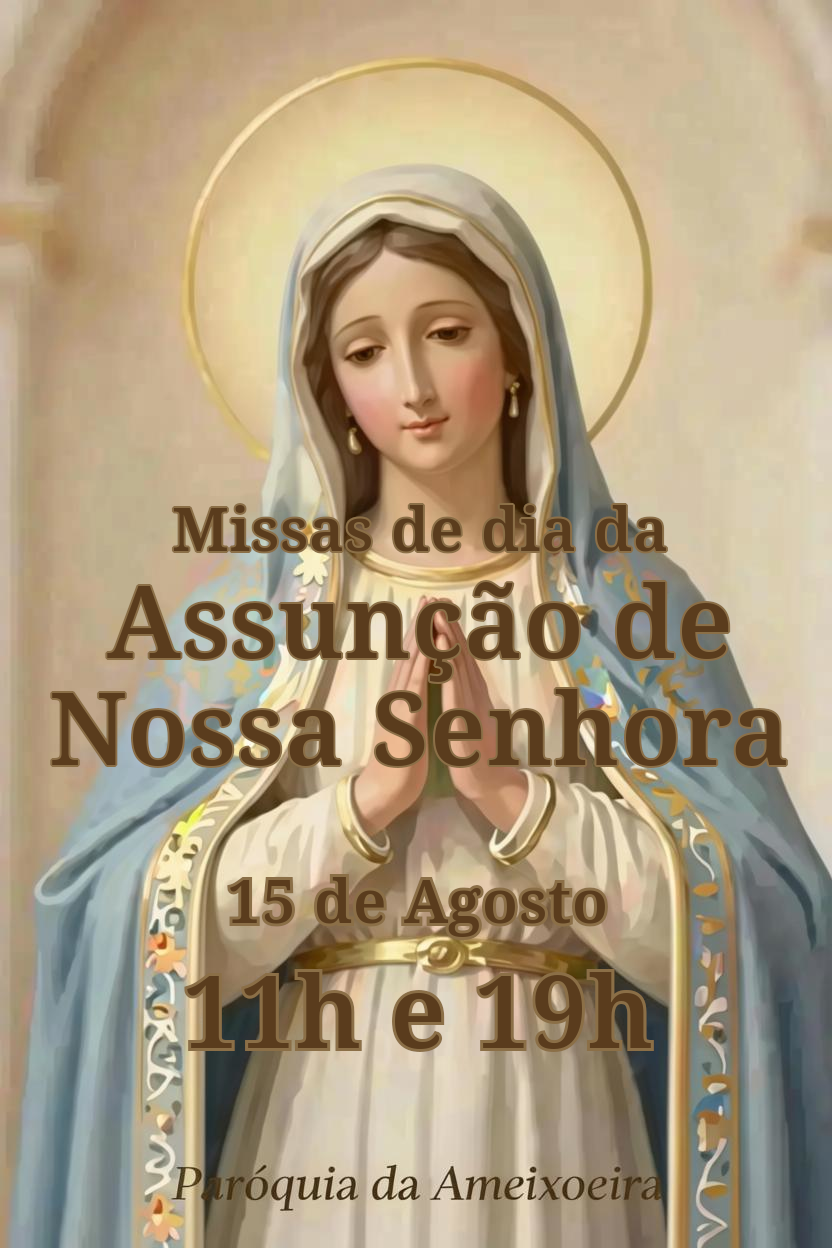 Cartaz com as informações das missas de 15 de agosto